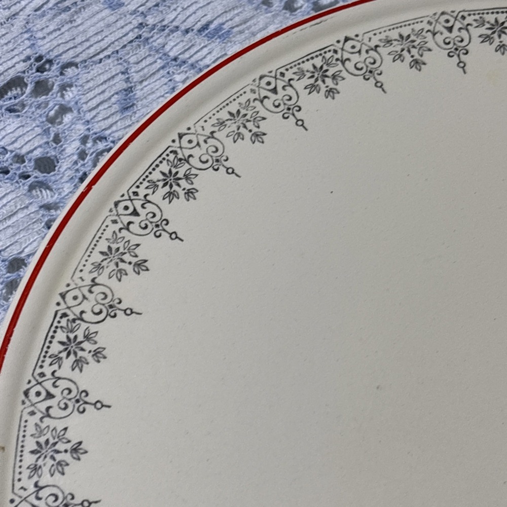Winter Theme Cake Plate.  Red Rim With Silver Design 10.5 Inches - Picture 3 of 9